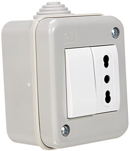 Electraline 60455 Contenitore Protetto con Presa Bivalente e Deviatore, Bianco