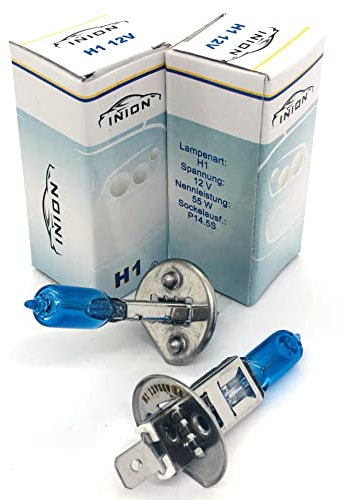 INION SET 2x Stück H1 55W 12V GAS Xenon Optik mit echtem Xenon-Gas gefüllt Halogen Lampen Glühlampen Super White Birnen Autolampen Long Life - Zugelassen im Bereich der StVZO