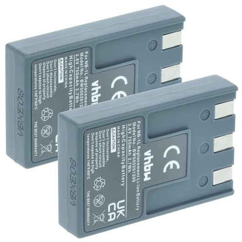 vhbw 2X Akku kompatibel mit Canon Digital Ixus 300, 330, 400, 430, 500, V, V2, V3 Kamera Digicam DSLR (750mAh, 3,6V, Li-Ion)