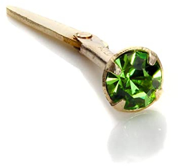 Piercing per il naso in oro giallo 9kt e pietra rotonda color verde peridoto di 3mm - retro Andralok
