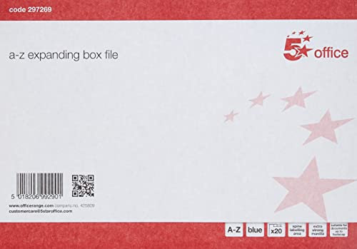 5 Star Office Expanding Box File 20 Pockets A-Z Foolscap Blue