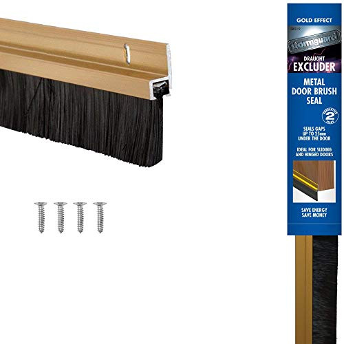 Stormguard 02SR0190838G - Guarnizione paraspifferi a spazzola con pinna in alluminio, applicazione nella parte inferiore delle porte, ideale per sigillare fessure fino a 1,5 cm 838 mm Oro