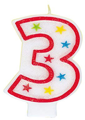 Unique Party Supplies 37313 Glitzernde Zahl 3 Geburtstagskerze und Happy Birthday-Kuchendekoration
