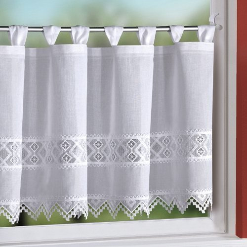INTERDECO Scheibengardine in Weiß mit Stickerei-Spitze, BxH 145 x 45 cm Odelia (10)