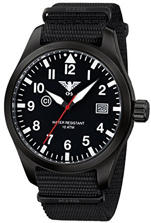 KHS Herrenuhr Airleader Black Steel Natoband Schwarz AIRBS.NB