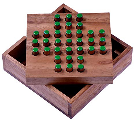 LOGOPLAY- Solitaire - plugin-spel - tankespel - pusselspel - tålamodsspel - logikspel av trä - gröna pluggar- storlek S