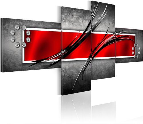 B&D XXL - Wandbilder XXL Abstrakt 200x92 cm Vlies Leinwandbild 4 Teilig Kunstdruck modern Wandbilder XXL Wohnzimmer Leinwand Moderne Wanddekoration Design Wand Bild - rot grau 051460