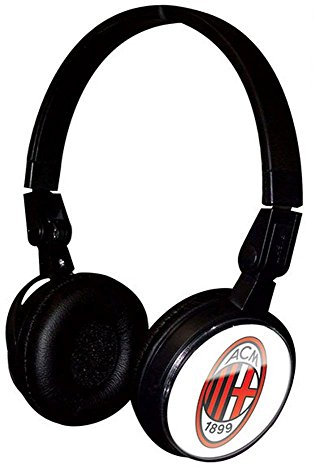 Techmade Cuffie Stereo con Microfono e Skin Intercambiabili AC Milan 1899, Nero