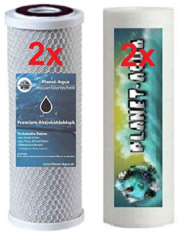 Planet-Aqua Premium Ersatzfilter Set - 4 x 10 Zoll Filterpatronen für Osmoseanlagen und Wasserfiltersysteme mit 10 Zoll Filtergehäusen