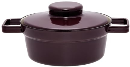 Riess, 2111-201, Kasserolle mit Deckel Ø 20cm, AP AUBERGINE, Schwarz, Emaille, Vol. (rec.): 1,2 Liter, Made in Österreich, LBH: 28,0x20,5x12,0cm, 1,930kg, Induktionskocher kompatibel