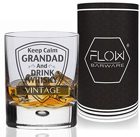 FLOW Barware Grandad Whiskey Glass | Keep Calm & Drink Whisky Tumbler | Unique Whiskey Glass for Father's Day, Grandpa & Grandad Gifts