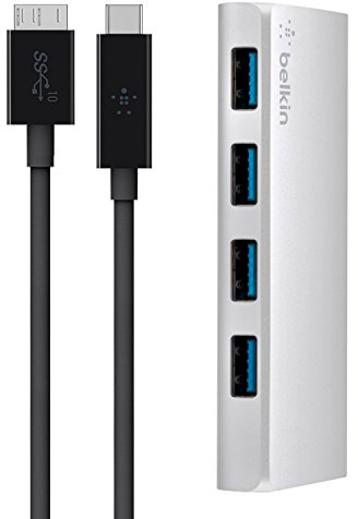 Belkin USB 3.0 Type-C 4 Port Hub (USB-C to 4 x USB-A), Black/Grey
