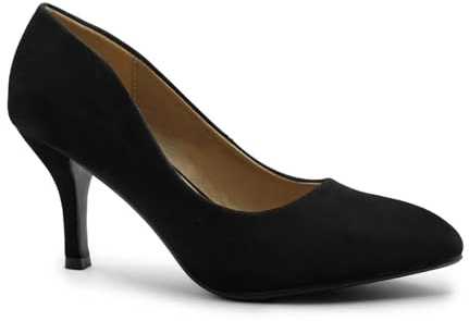 Womens Ladies Low MID HIGH Kitten Heel Pumps Pointed Toe Work Court Shoes Size (UK 4 / EU 37 / US 6, Black Suede)