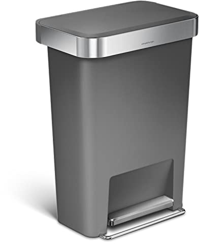 simplehuman 45 Liter / 12 Gallon Rectangular Kitchen Step Trash Can with Soft-Close Lid, Grey Plastic