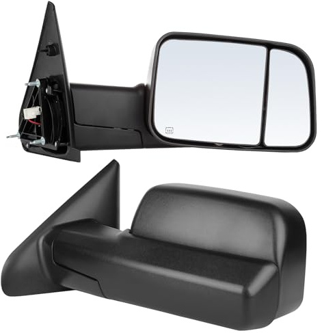 ECCPP Towing Mirrors Tow Mirrors Replacement Fit For 2002-08 For Dodge For Ram 1500 2500 Pickup Power Heated Towing Side Mirrors Pair Set Passenger & Driver Side View