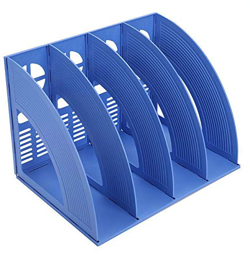 SAYEEC Schreibtisch-Organizer, Zeitschriften-Halter, für Dokumente, stabil, aus Kunststoff, 4 Fächer, Magazin-Halter, Schrank, zur Aufbewahrung und Präsentation, Organizer-Box, Blau