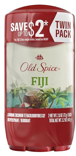 Old Spice Dry Feel Antiperspirant Deodorant for Men, 24/7 Freshness, 24/7 Sweat & Odor Protection, Gentle on Skin with Skin Conditioners, Fiji with Palm Tree + Coconut Scent, 2.6 oz (Pack of 2)
