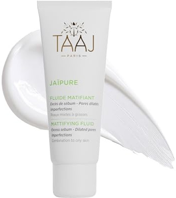 TAAJ | Fluide Matifiant | Jaïpure | Soin anti-imperfection et sébo-régulateur | Purifie & matifie | Pour peaux mixtes à grasses | Texture légère | Vegan | 98% d'ingrédients d'origine naturelle | 50 ml