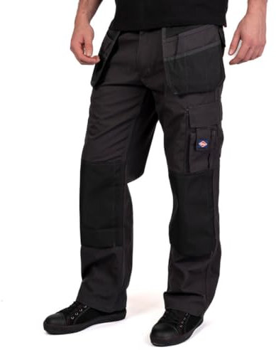 Lee Cooper Workwear LCPNT216 Mens Multi Pocket with Knee Pad Pockets Fixed Holster Work Cargo Trouser,Grey/Black,34W/33L