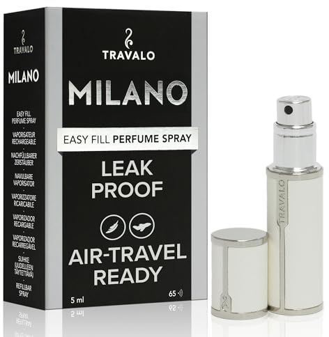 Travalo Milano Perfume Atomizer - Leak-Proof and TSA Approved for Air Travel - Reusable, Airtight, Easy Fill Mini Pump Sprayer - Lightweight, Vegan Leather with Polished Metal Outer Shell - White