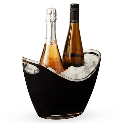 True Modern Wine & Champagne Bucket | Black Ice Beverage Tub - Indoor & Outdoor Great for Parties - 2 Bottles Capacity Champagne & Wine Chiller - 10.5 x 8.25 x 7.75