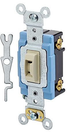 Leviton 15 Amp, 120/277 Volt, Toggle Locking Single-Pole AC Quiet Switch, Extra Heavy Duty Grade, Self Grounding, 1201-2IL, Ivory