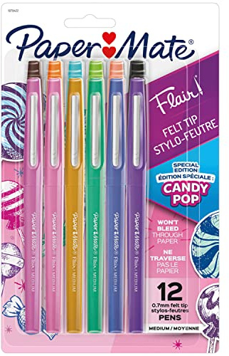 Paper Mate Flair Felt Tip Pens, Medium Point (0.7mm), Limited Edition Candy Pop, Assorted Colors, 12 Count - Creative Fun, Teacher Gift, Arts & Crafts