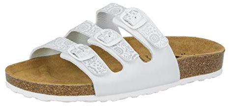 Lico Damen Bioline Flower Pantoletten, Weiß Silber, 37 EU