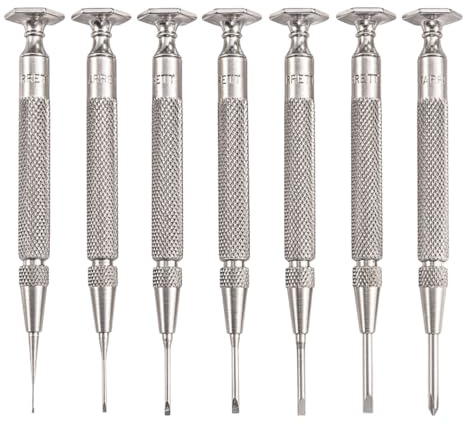 Starrett Jewelers Screwdriver Set with Knurled Grip Nickel-plated Steel Bodies and Case - 0.025-0.100 Blade Width, 3-3/4 Overall Length - Set of 7 - S555Z-7