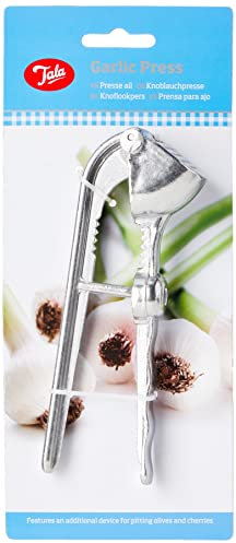 Tala Garlic Press with Cherry Pitter, Storng Allot Metal for applying Strong preussue for Pressing and Opening Garlic Buds, with intergrated Cherry Pitter which removes with Stones with Ease