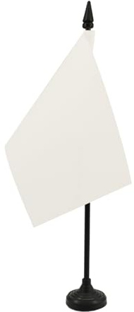 AZ FLAG Bordsflagga Enfärgad vit 15x10 cm 100D Polyester Plastfot | Inomhusbruk bordsflagga sydd finish med förstärkta kanter med plaststång