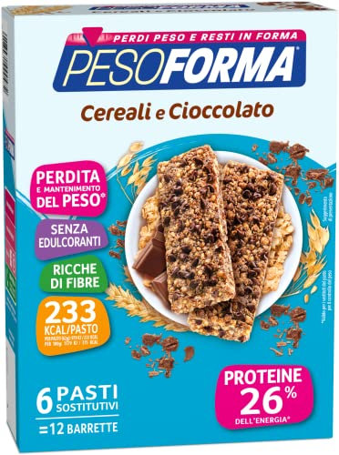 Pesoforma Barrette Cereali Croccanti e Cioccolato, Pasti sostitutivi dimagranti, Ricco in proteine, 12 x 31 g