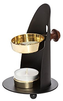 NKlaus Bruciatore d'incenso regolabile con manico in legno supporto per incenso in ferro Bruciatore d'incenso nero modalità Tea light 1526