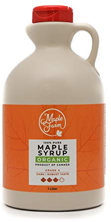 MapleFarm - Puro sciroppo d'acero Canadese BIOLOGICO Grado A (Dark, Robust taste) - 1 l (Confezione da 1) - Original maple syrup - succo d'acero BIO