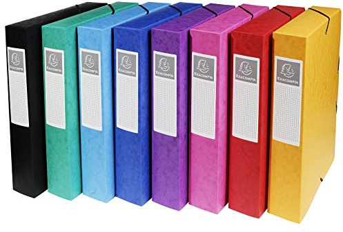 Exacompta 50600E 1 Abheftbox mit Gummibändern Exabox aus Glanzkarton 600g/m2 Rückseite 6 cm Maße 25 x 33 cm für A4-Dokumente zufällige Farbe wird montiert geliefert