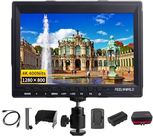 FEELWORLD FW759 7-tums kamera fältmonitor, 1280X800 IPS DSLR fältmonitor med Full HD Focus Video 4K HDMI Input Output 2800mAh batteriförvaringsfodral
