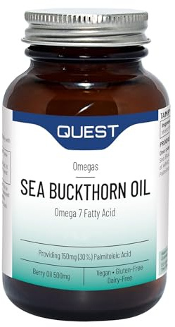 Quest Sea Buckthorn Oil Omega 3, 6 & 7, Berry Oil & Palmitoleic Acid Supplement. Supports Skin & Eye Health Plus Post Menopause Dryness. Vegan Omega Anti-Inflammatory Supplement Tablets (120 Capsules)