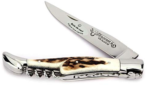 LAGUIOLE EN AUBRAC L 12 cm Taschenmesser mit Korkenzieher, Klinge 10 cm glänzend, Backen glänzend, Griffschalen Hirschhorn, Gewicht: 100 g
