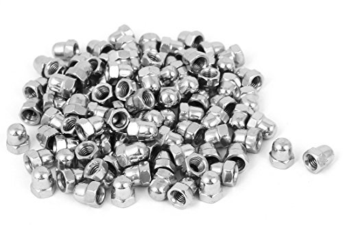 Sourcingmap Acorn Hex Cap Nuts - 100Pcs M5 Dome Nuts 201 Stainless Steel Hexagon Decorative Cap Nut for Screws Bolts Silver Tone