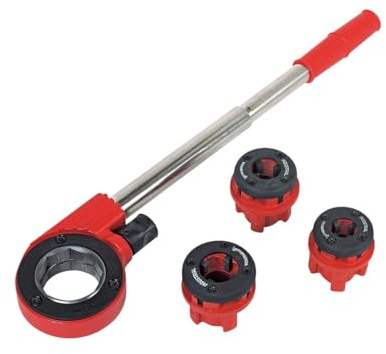 Rothenberger 070780X Super Cut Cages de filière à cliquet 1/2-1, Argent/Rouge avec 3 têtes de coupe
