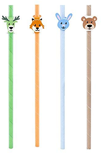 Kikkerland CU219 Woodland Paper Straws, Pack of 12, Multicolor