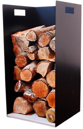 Volcann Compact 62cm Tall Steel Firewood Log Rack - Fireplace Wood Holder Metal Basket with Handheld, Storage for Woodstove, Fireside Accessories (Ivory White)