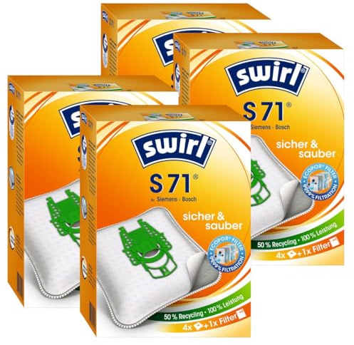 4 Pakete Swirl Staubsaugerbeutel S71 / S 71 MicroPor Plus AirSpace für Siemens Dynapower / Bosch Ergomaxx