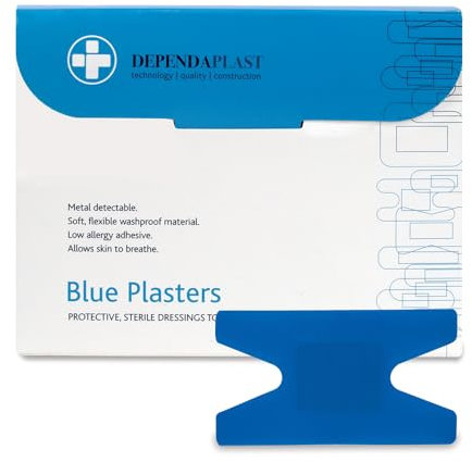 Dependaplast Food Area Blue Plasters With High Visibility And Metal Detection Properties, Easily Detectable, Individually Wrapped - anchor Box of 50