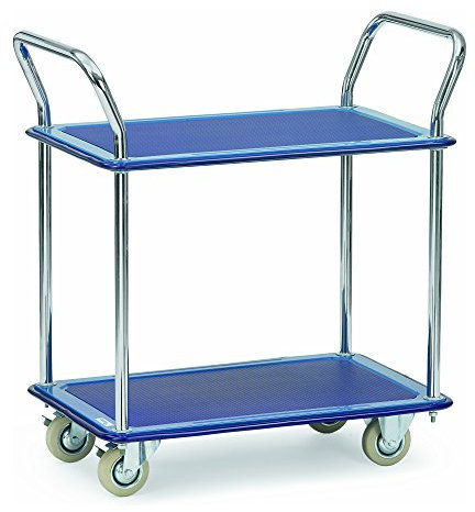 Fetra Ganzstahl-Tischwagen, 2 Ladeflächen, Traglast 120 kg, 1 Stück, 740 x 480 mm, blau, 3112