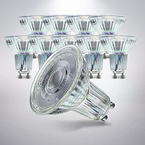 B.K.Licht - 10er Set LED Lampe GU10 mit warmweißer Lichtfarbe, 5 Watt, 400 Lumen, LED Glühbirne, Leuchtmittel, Birne, Reflektor, Glühlampen, Bulb, 5,3x5 cm, Transparent