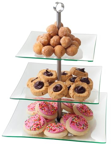 Home Dess Chef Buddy Three Tier Square Glass Buffet and Dessert Stand, 1 Pack, Clear