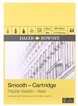 Daler-Rowney Smooth 130gsm A4 Cartridge Drawing Paper 30 Sheets | Glued 1 Side, Acid Free, Natural White Sheets, For Professional Artists & Students