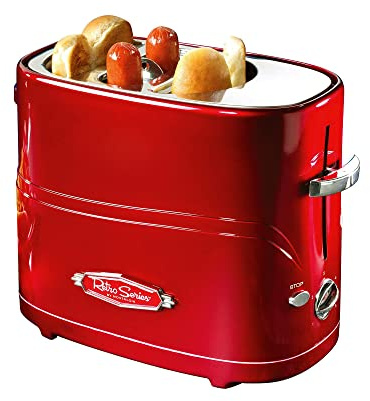 Nostalgia HDT600RETRORED Retro Pop-Up 2 Hot Dog & Bun Toaster, with Mini Tongs, Works with Chicken, Turkey, Veggie Links, sausages & Brats