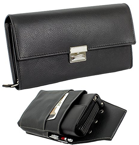 Portefeuille professionnel XXL pour serveur, taxi, chauffeur de vente, étui de serveur, étui de serveur, étui de serveur, étui de serveur, en cuir noir, Portefeuille de serveur + licol en kit, Taille
